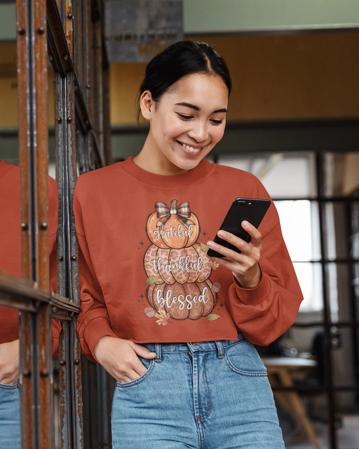 Grateful Thankful Blessed Pumpkins - Crop Sweatshirt