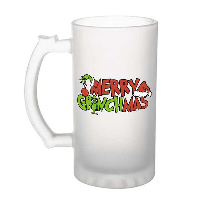Merry Grinchmas - Frosted glass beer mug