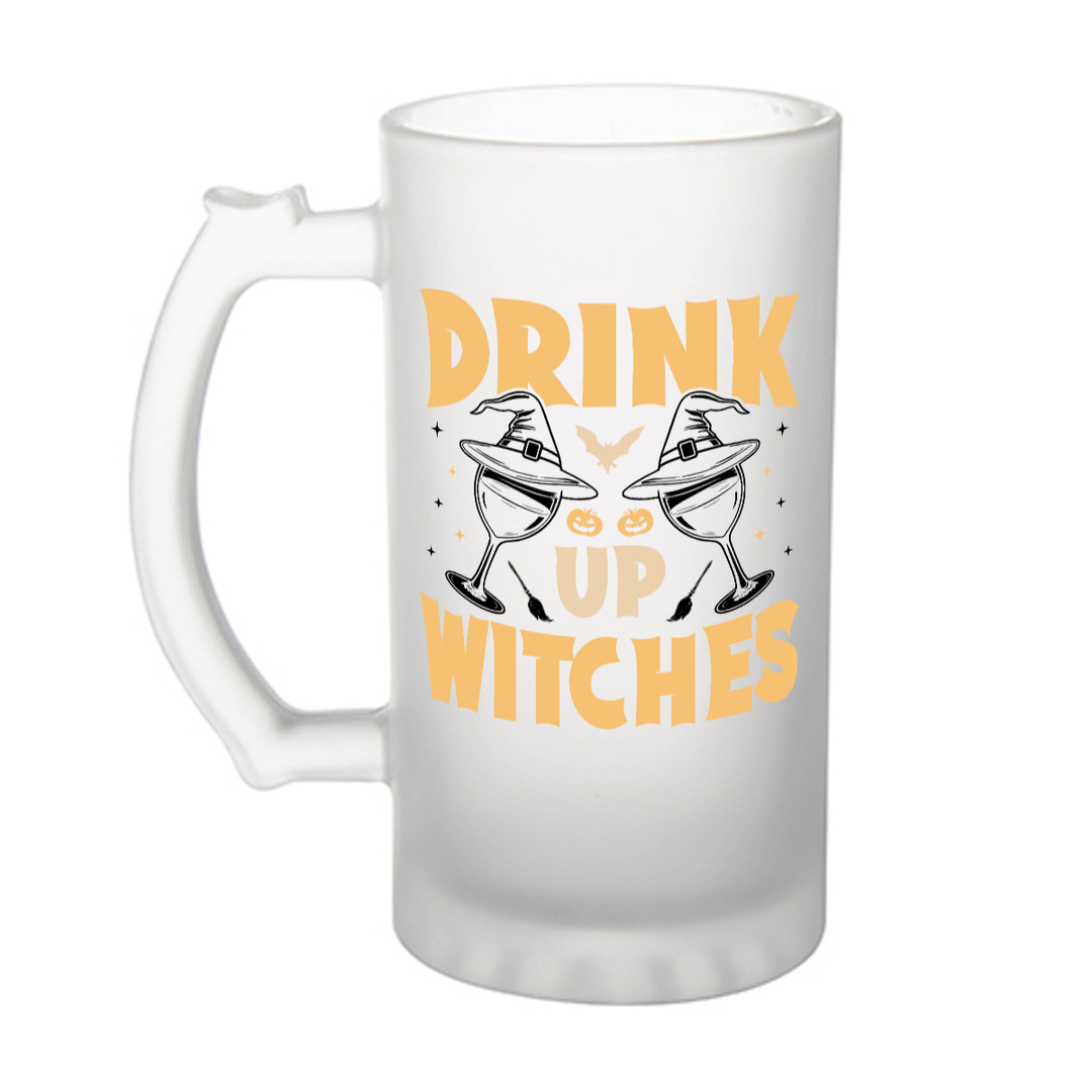 Drink Up Witches - Frosted glass beer mug