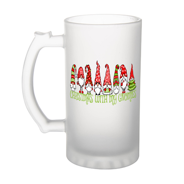 Christmas With My Gnomies - Frosted glass beer mug