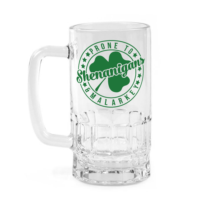 Shenanigans & Malarky - Clear glass beer mug