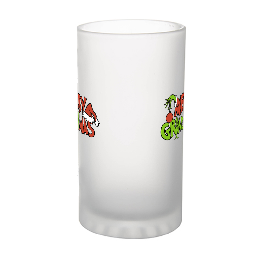 Merry Grinchmas - Frosted glass beer mug
