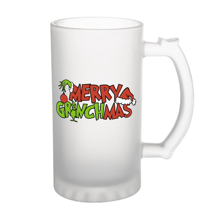 Merry Grinchmas - Frosted glass beer mug