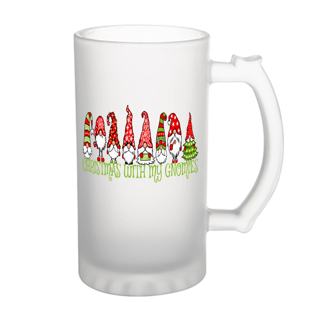 Christmas With My Gnomies - Frosted glass beer mug