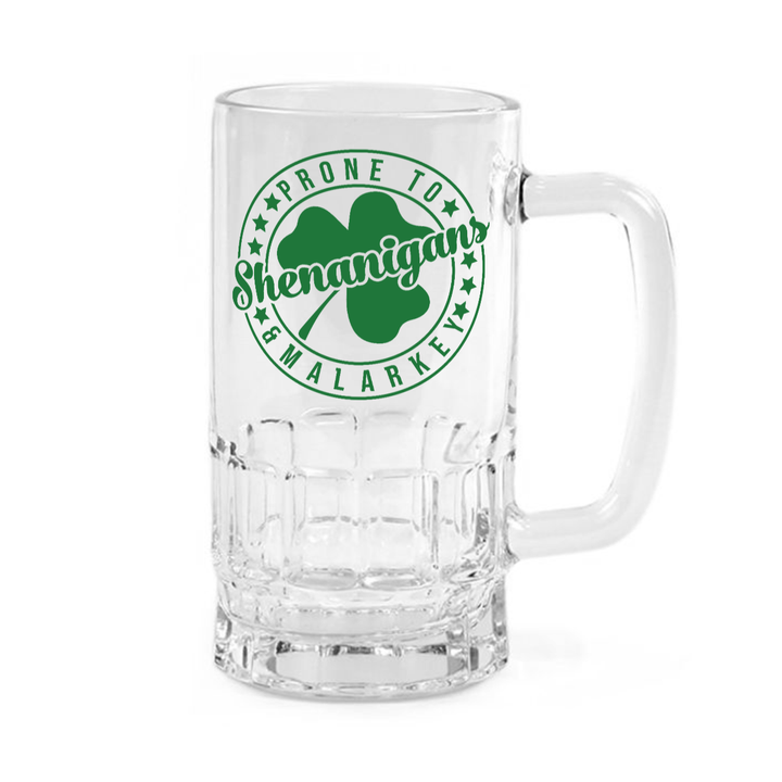 Shenanigans & Malarky - Clear glass beer mug