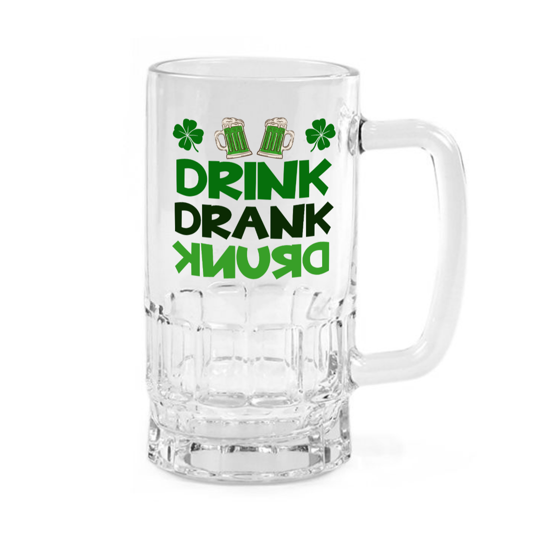 Drink Drank Drunk - Clear glass beer mug