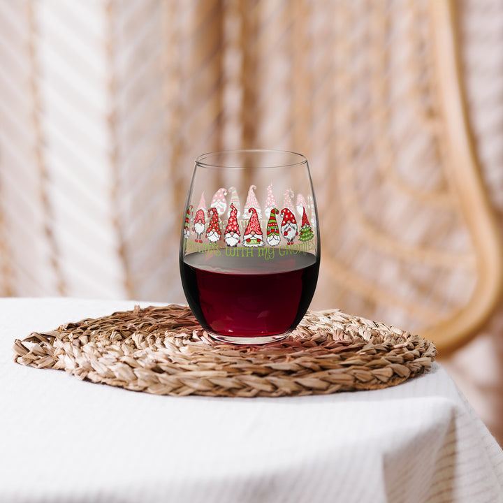 Christmas With My Gnomies - Stemless wine glass