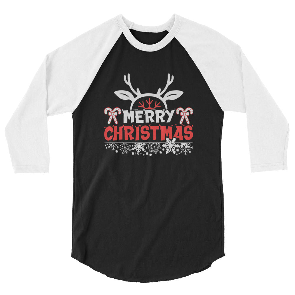 Merry Christmas Antlers - 3/4 sleeve raglan shirt