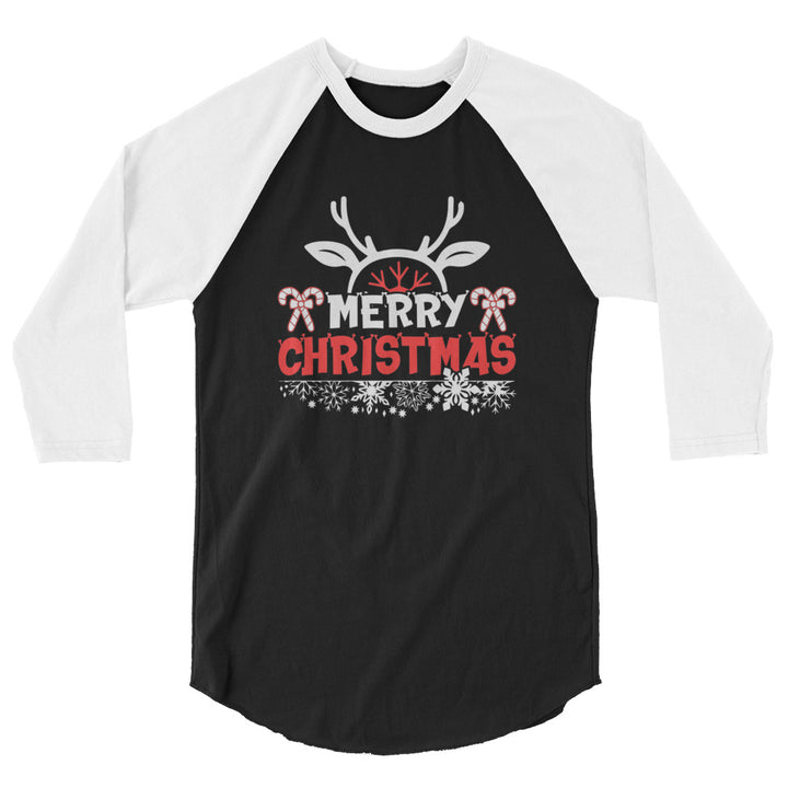 Merry Christmas Antlers - 3/4 sleeve raglan shirt