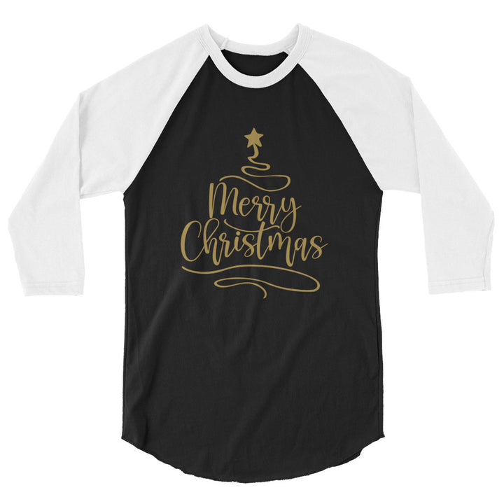 Merry Christmas Gold Tree - 3/4 sleeve raglan shirt