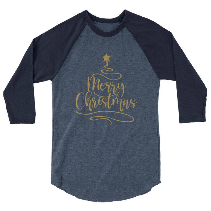Merry Christmas Gold Tree - 3/4 sleeve raglan shirt