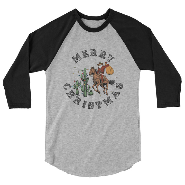 Merry Christmas Cowboy Santa -3/4 sleeve raglan shirt