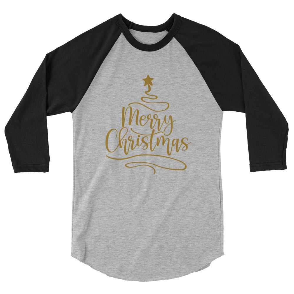 Merry Christmas Gold Tree - 3/4 sleeve raglan shirt