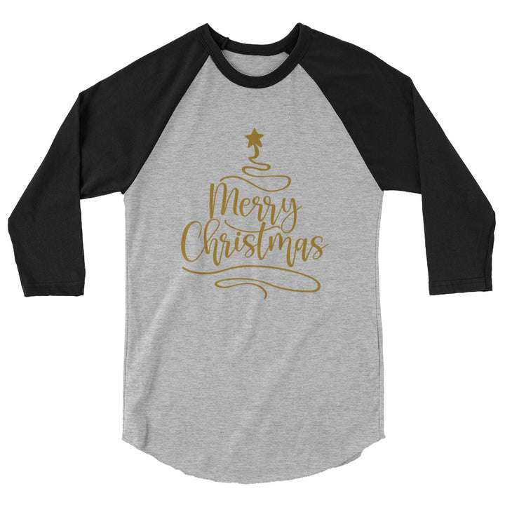 Merry Christmas Gold Tree - 3/4 sleeve raglan shirt