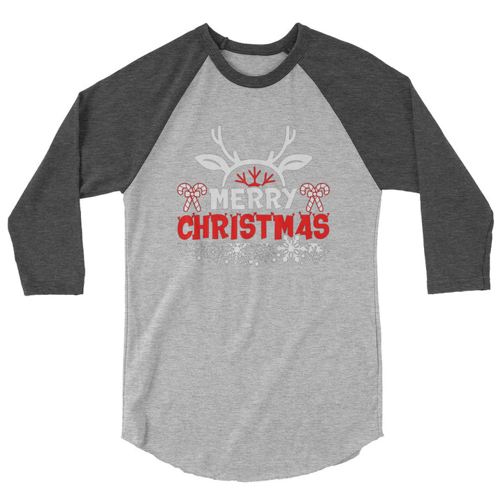 Merry Christmas Antlers - 3/4 sleeve raglan shirt
