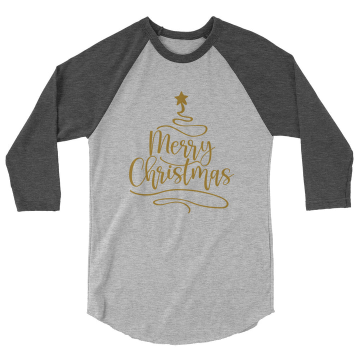 Merry Christmas Gold Tree - 3/4 sleeve raglan shirt