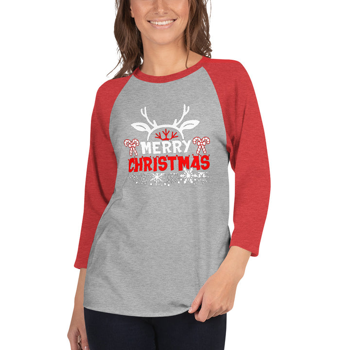 Merry Christmas Antlers - 3/4 sleeve raglan shirt