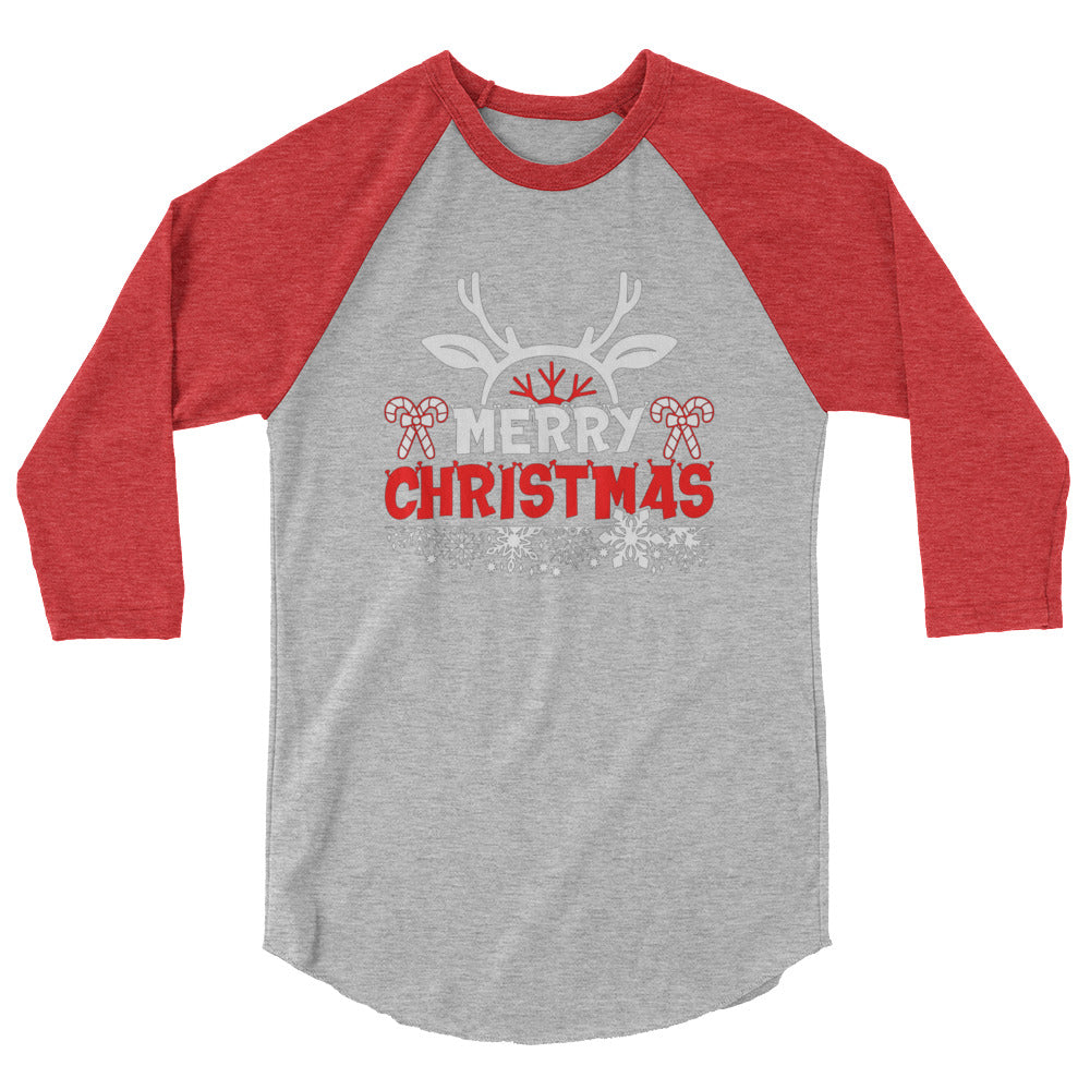 Merry Christmas Antlers - 3/4 sleeve raglan shirt