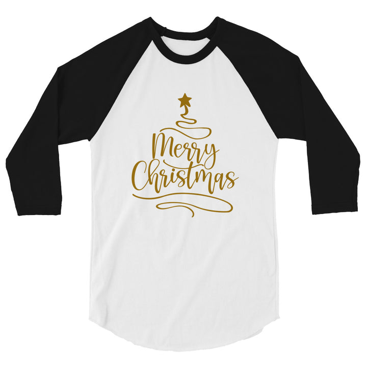 Merry Christmas Gold Tree - 3/4 sleeve raglan shirt