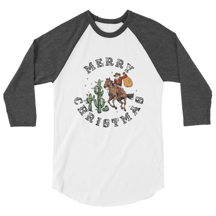 Merry Christmas Cowboy Santa -3/4 sleeve raglan shirt