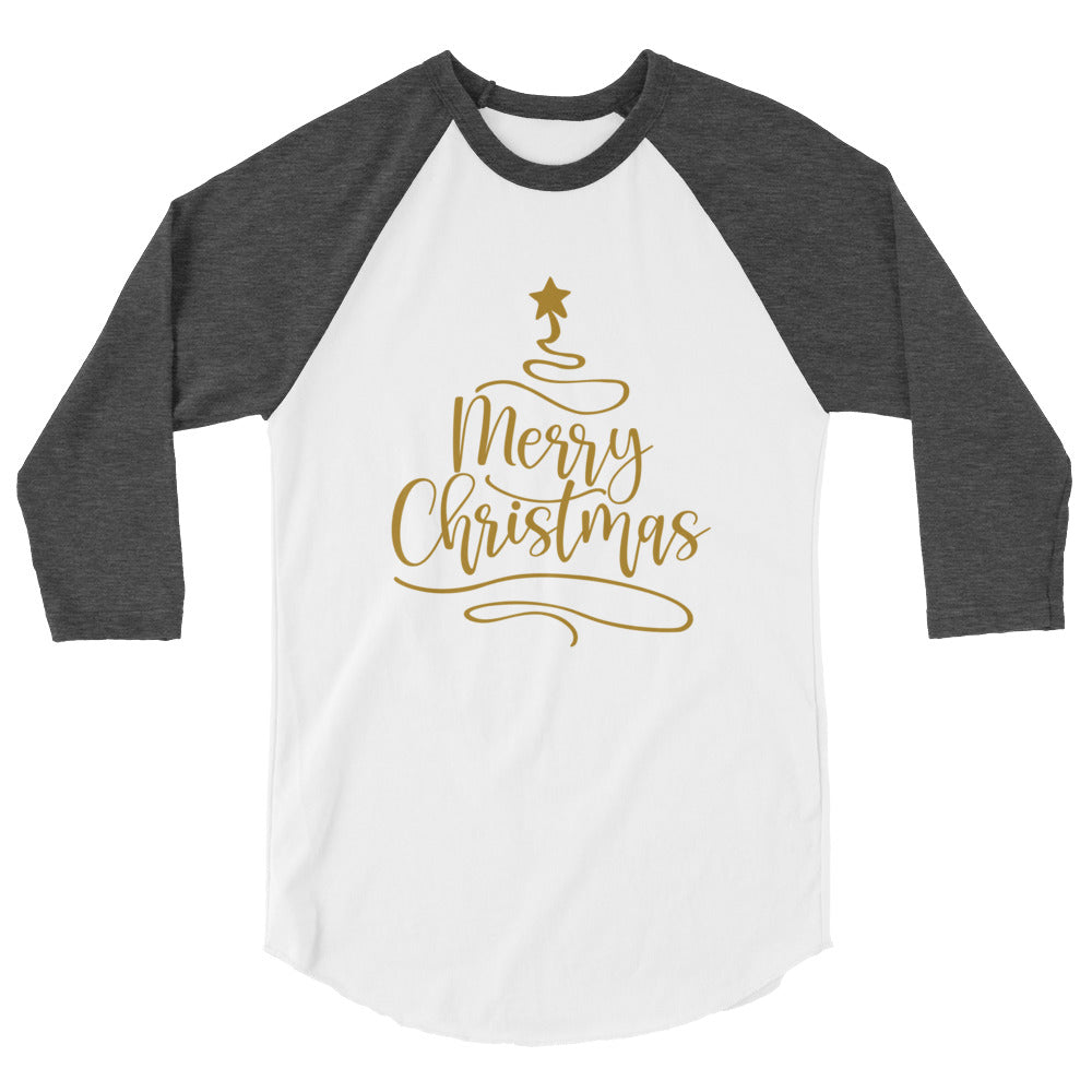Merry Christmas Gold Tree - 3/4 sleeve raglan shirt