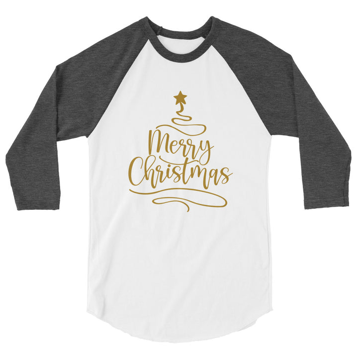 Merry Christmas Gold Tree - 3/4 sleeve raglan shirt