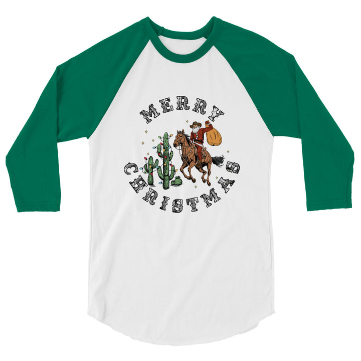 Merry Christmas Cowboy Santa -3/4 sleeve raglan shirt