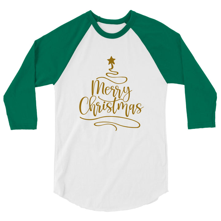 Merry Christmas Gold Tree - 3/4 sleeve raglan shirt