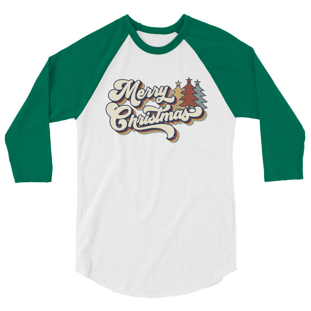 Retro Merry Christmas - 3/4 sleeve raglan shirt