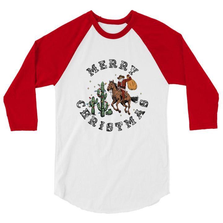 Merry Christmas Cowboy Santa -3/4 sleeve raglan shirt