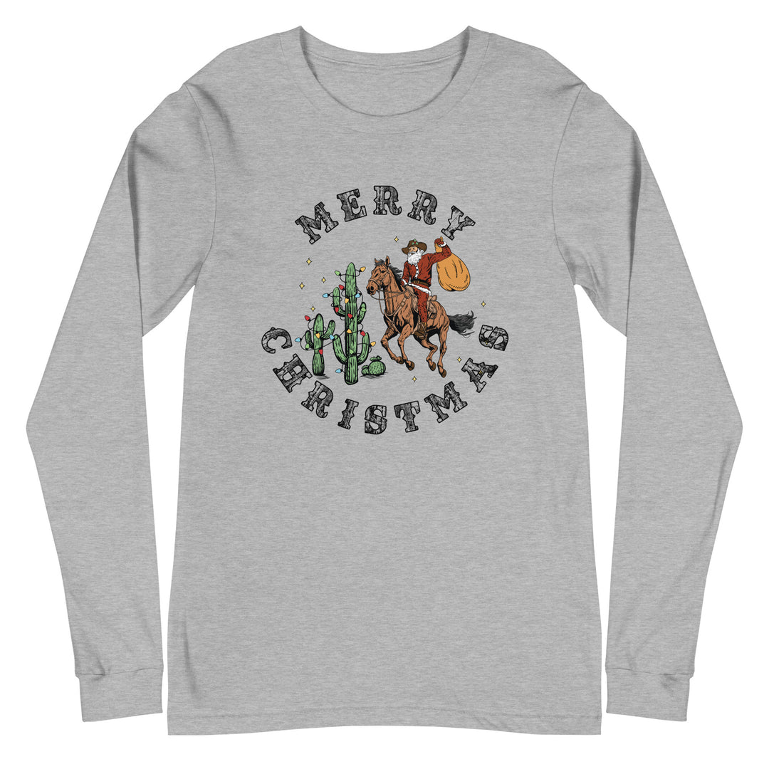 Merry Christmas Cowboy Santa - Unisex Lightweight Long Sleeve Tee