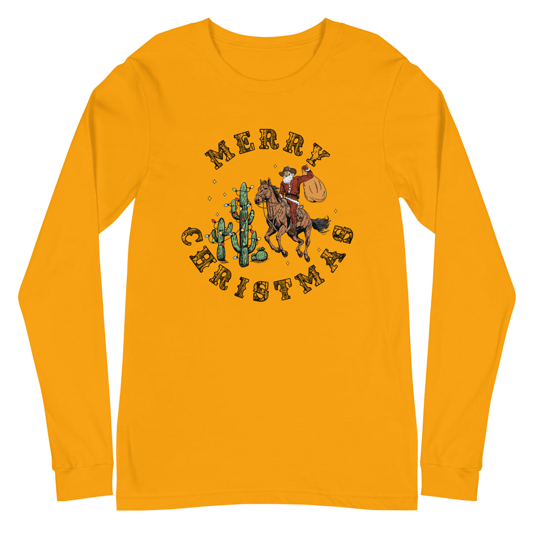 Merry Christmas Cowboy Santa - Unisex Lightweight Long Sleeve Tee