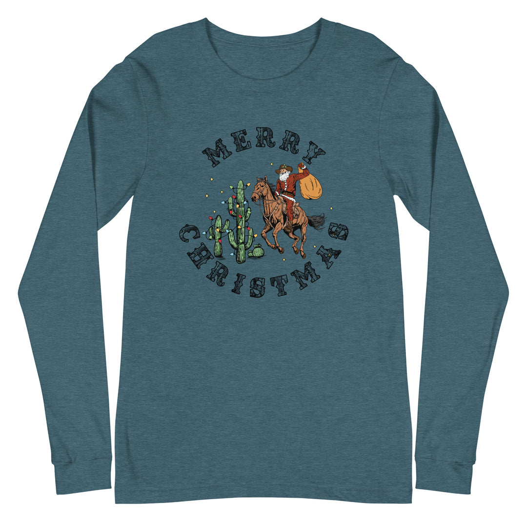 Merry Christmas Cowboy Santa - Unisex Lightweight Long Sleeve Tee