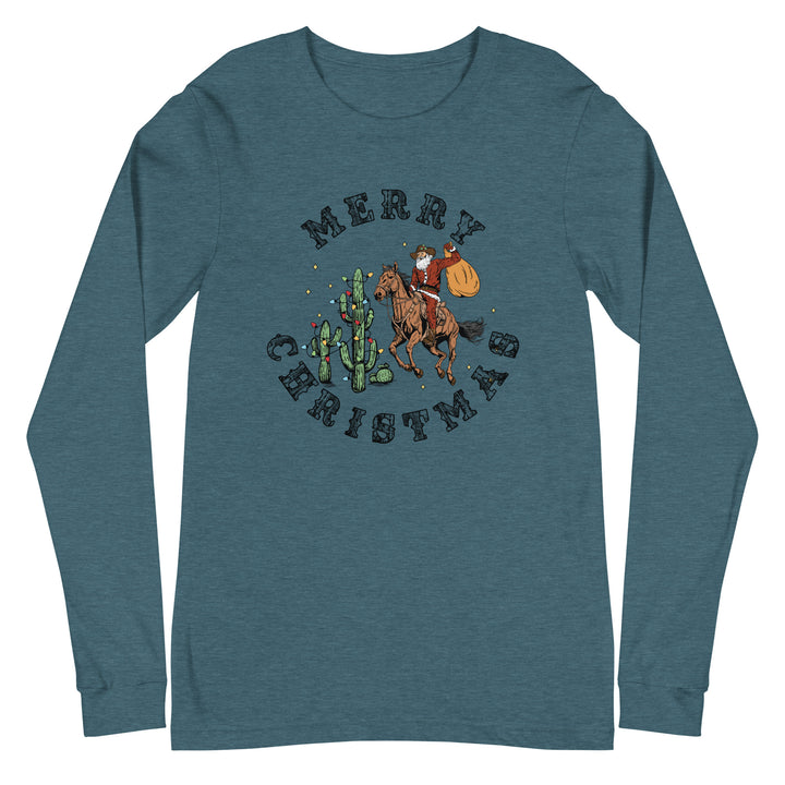 Merry Christmas Cowboy Santa - Unisex Lightweight Long Sleeve Tee