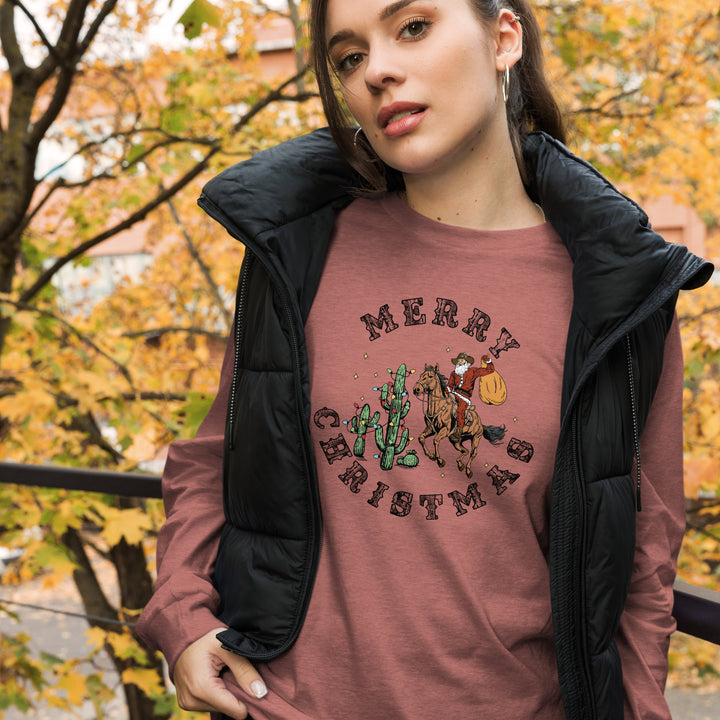 Merry Christmas Cowboy Santa - Unisex Lightweight Long Sleeve Tee