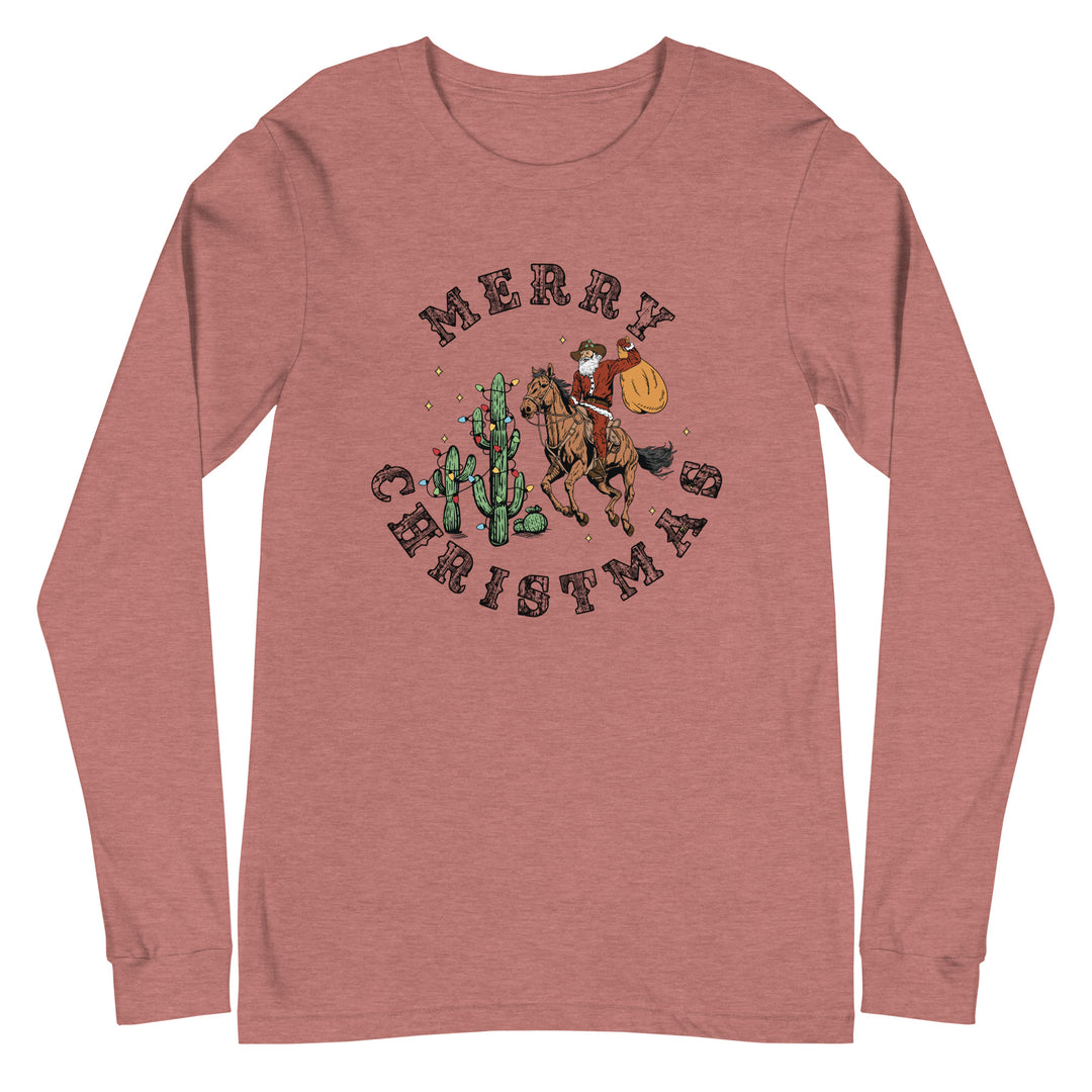 Merry Christmas Cowboy Santa - Unisex Lightweight Long Sleeve Tee