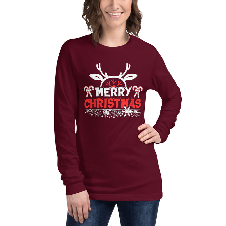 Merry Christmas Antlers - Unisex Lightweight Long Sleeve Tee