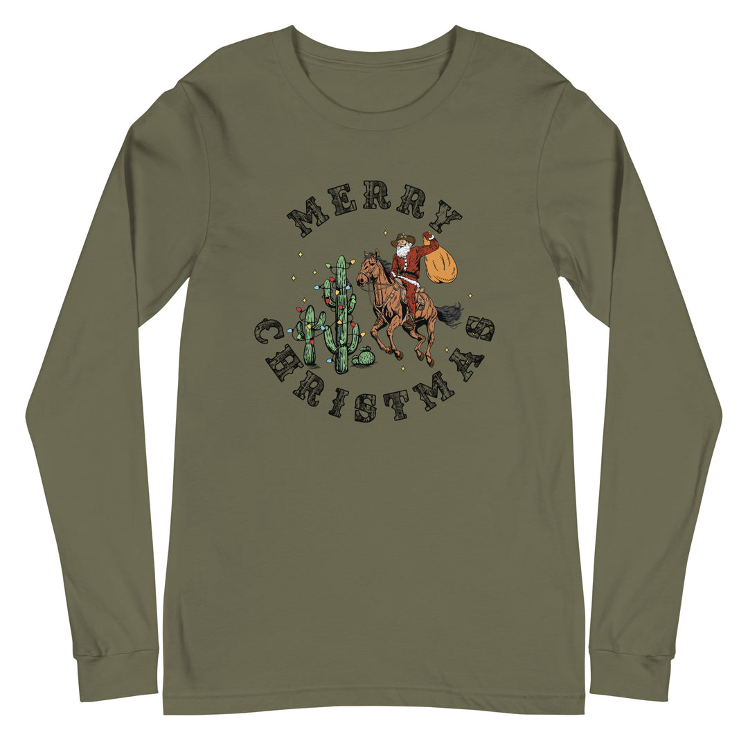Merry Christmas Cowboy Santa - Unisex Lightweight Long Sleeve Tee