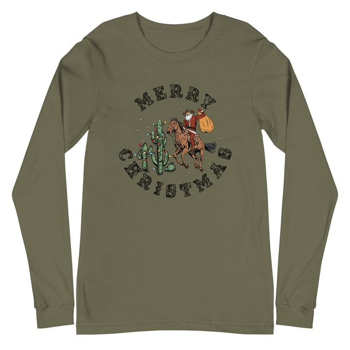 Merry Christmas Cowboy Santa - Unisex Lightweight Long Sleeve Tee