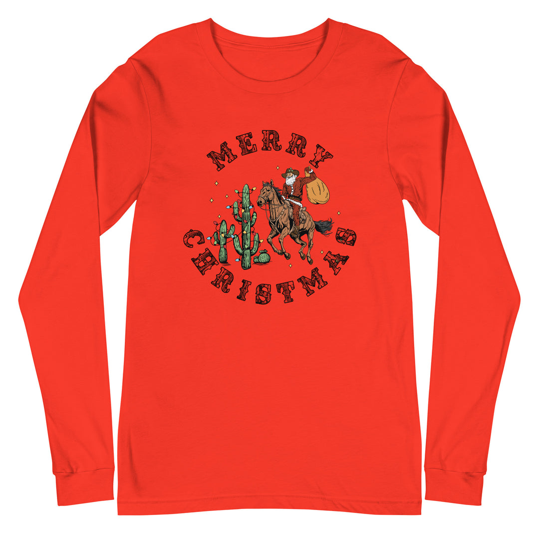Merry Christmas Cowboy Santa - Unisex Lightweight Long Sleeve Tee