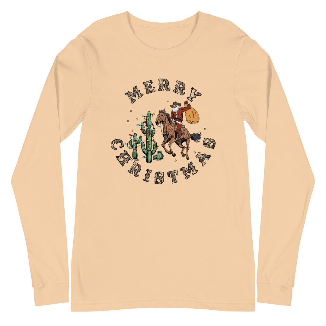 Merry Christmas Cowboy Santa - Unisex Lightweight Long Sleeve Tee
