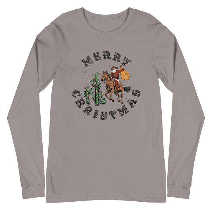 Merry Christmas Cowboy Santa - Unisex Lightweight Long Sleeve Tee