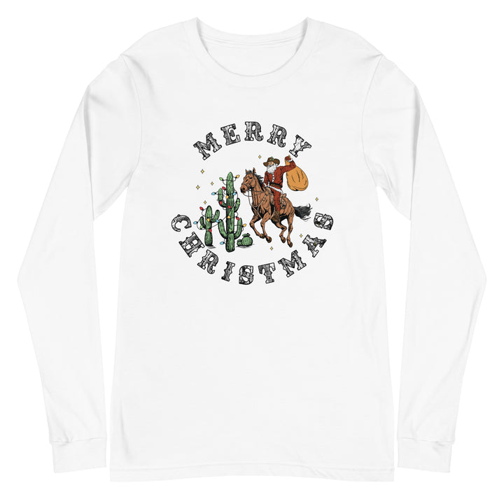 Merry Christmas Cowboy Santa - Unisex Lightweight Long Sleeve Tee