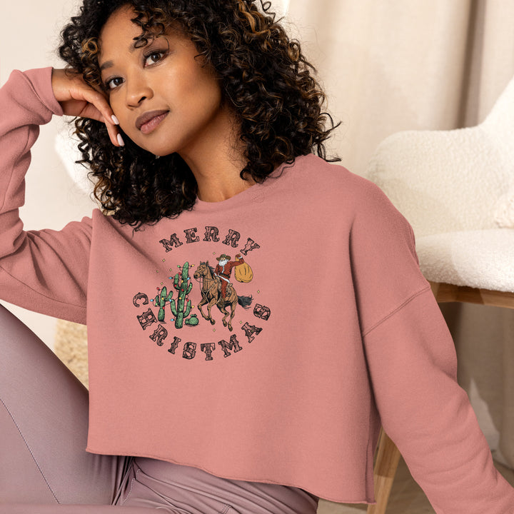 Merry Christmas Cowboy Santa - Crop Sweatshirt