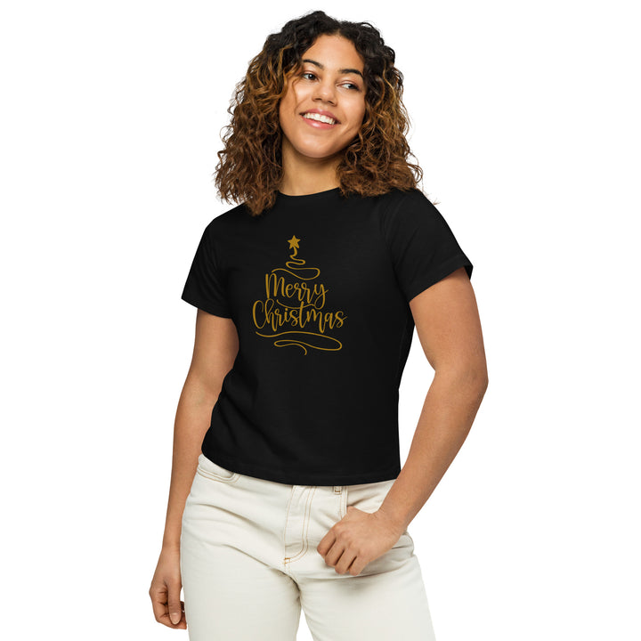 Merry Christmas Gold Tree - Women’s high-waisted t-shirt