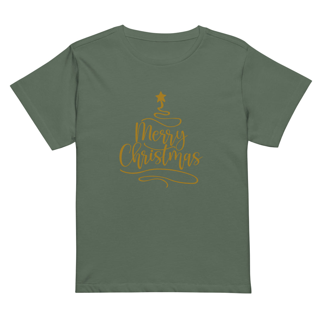 Merry Christmas Gold Tree - Women’s high-waisted t-shirt