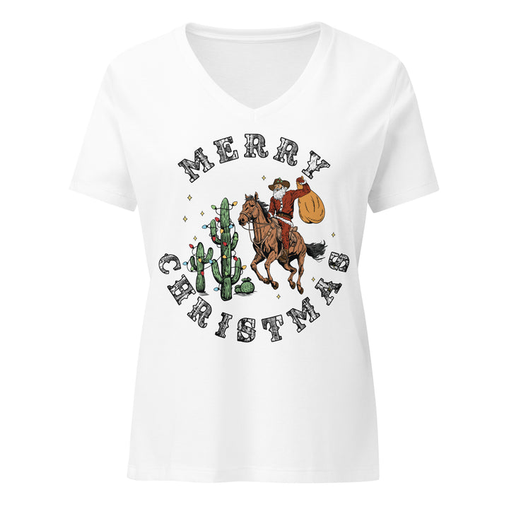 Merry Christmas Cowboy Santa - Women’s relaxed v-neck t-shirt